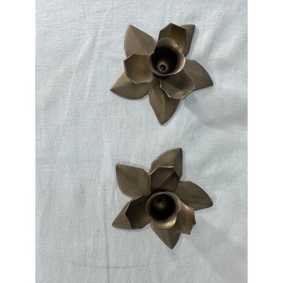 Gold toned Holly Candle Stick Holders Set of 2 Cottagecore - Picture 3 of 6